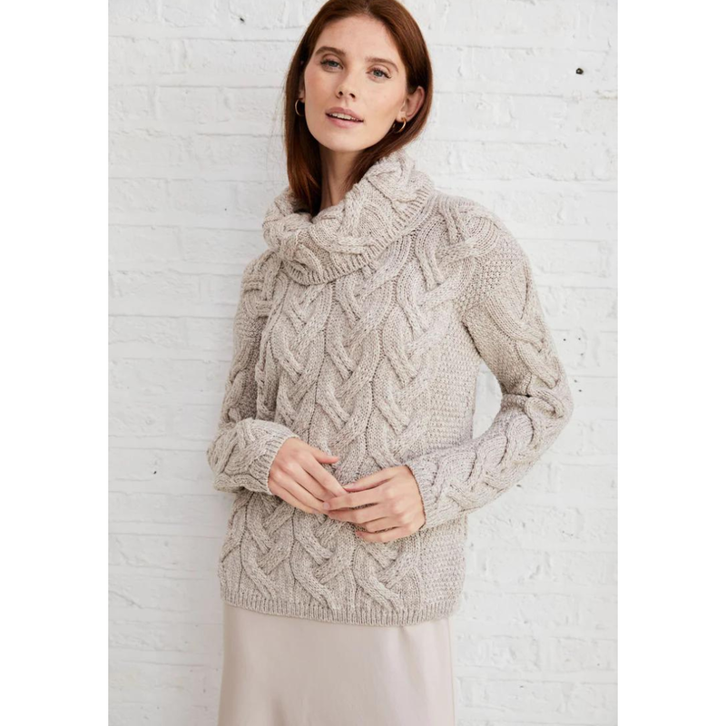 Aran Woollen Mills Supersoft Merino Wool Chunky Cable Cowl Sweater Oatmeal